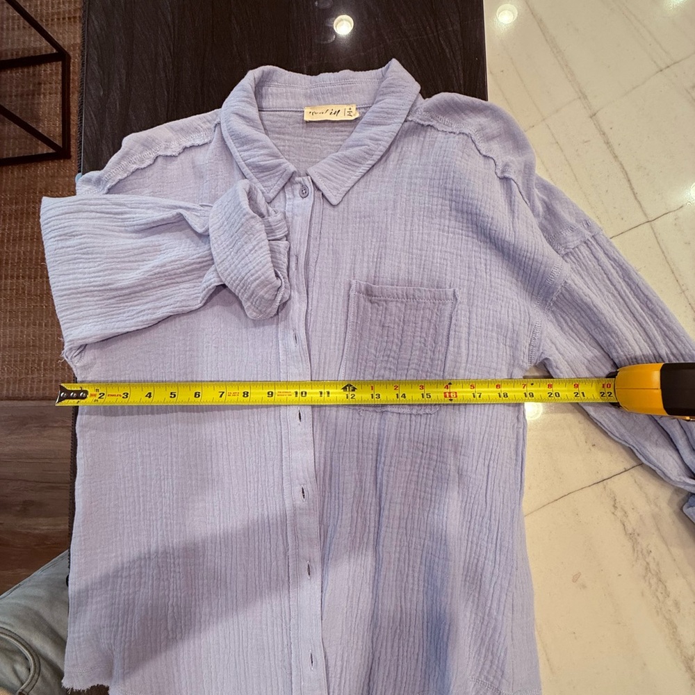 2-piece Set Light Blue Button-Down Cotton Gauze Shirt and Shorts - Picture 16 of 16